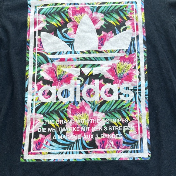 Adidas Men’s Tropical Floral Short Sleeve Tee Black Small - Picture 2 of 6
